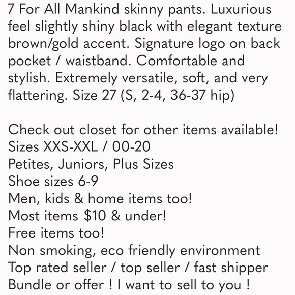 7 For All Mankind black / gold color tapestry skinny pants - Picture 5 of 16